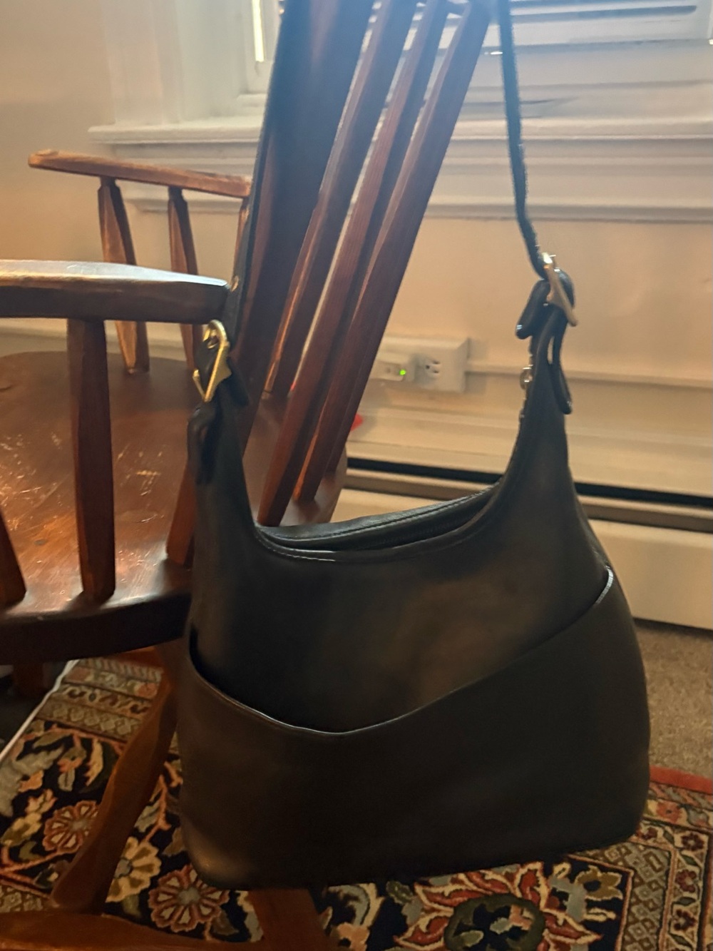 Coach Black Leather Shoulder Hobo with Gold-Tone Buckle - Picture 4 of 6